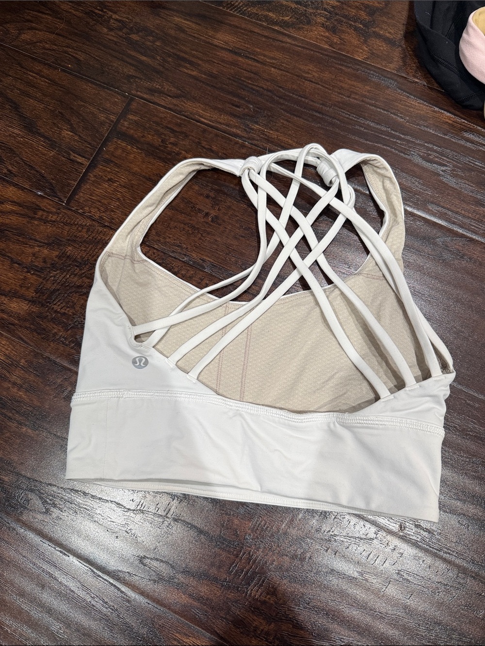 lululemon athletica Strappy Back Sports Bra in Light Beige and White